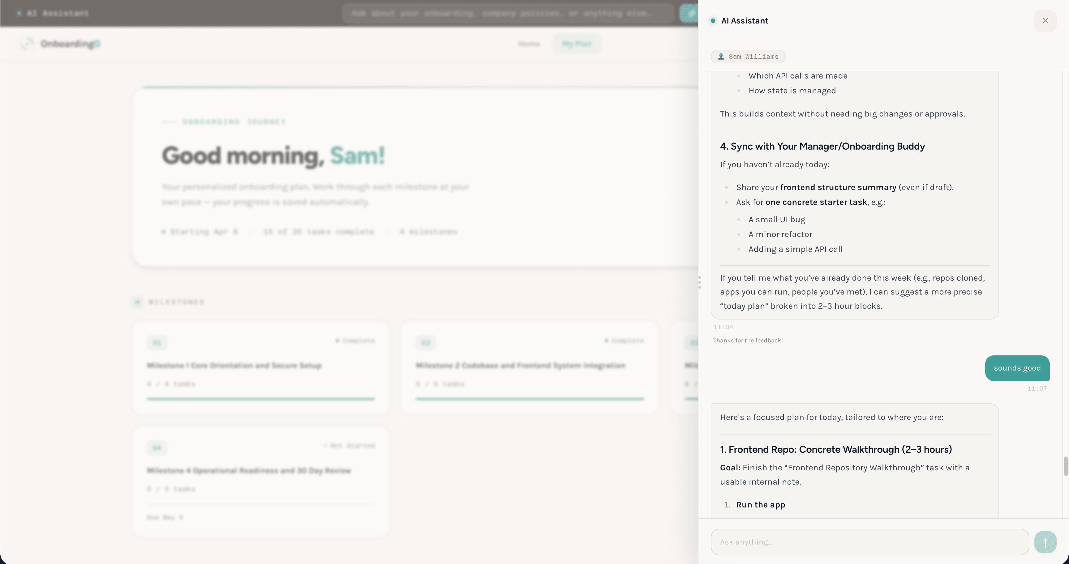 AI chat assistant providing personalized daily plan and answering questions